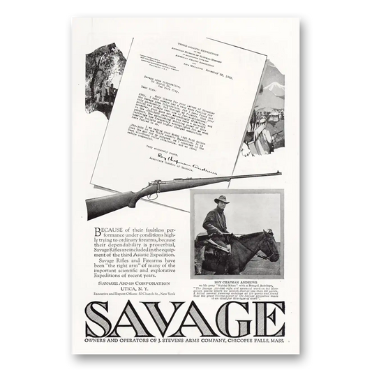 1921 Savage Arms Faultless Performance Vintage Magazine Print Ad