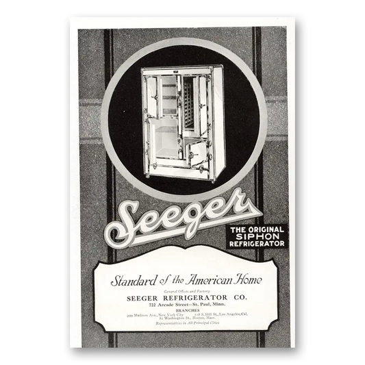 1921 Seeger Refrigerator Standard of the American Home Vintage Magazine Print Ad