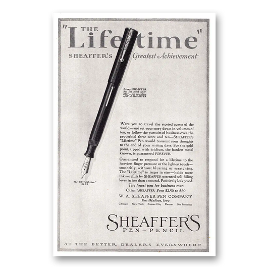 1921 Sheaffers Lifetime Pen Greatest Achievement Vintage Magazine Print Ad