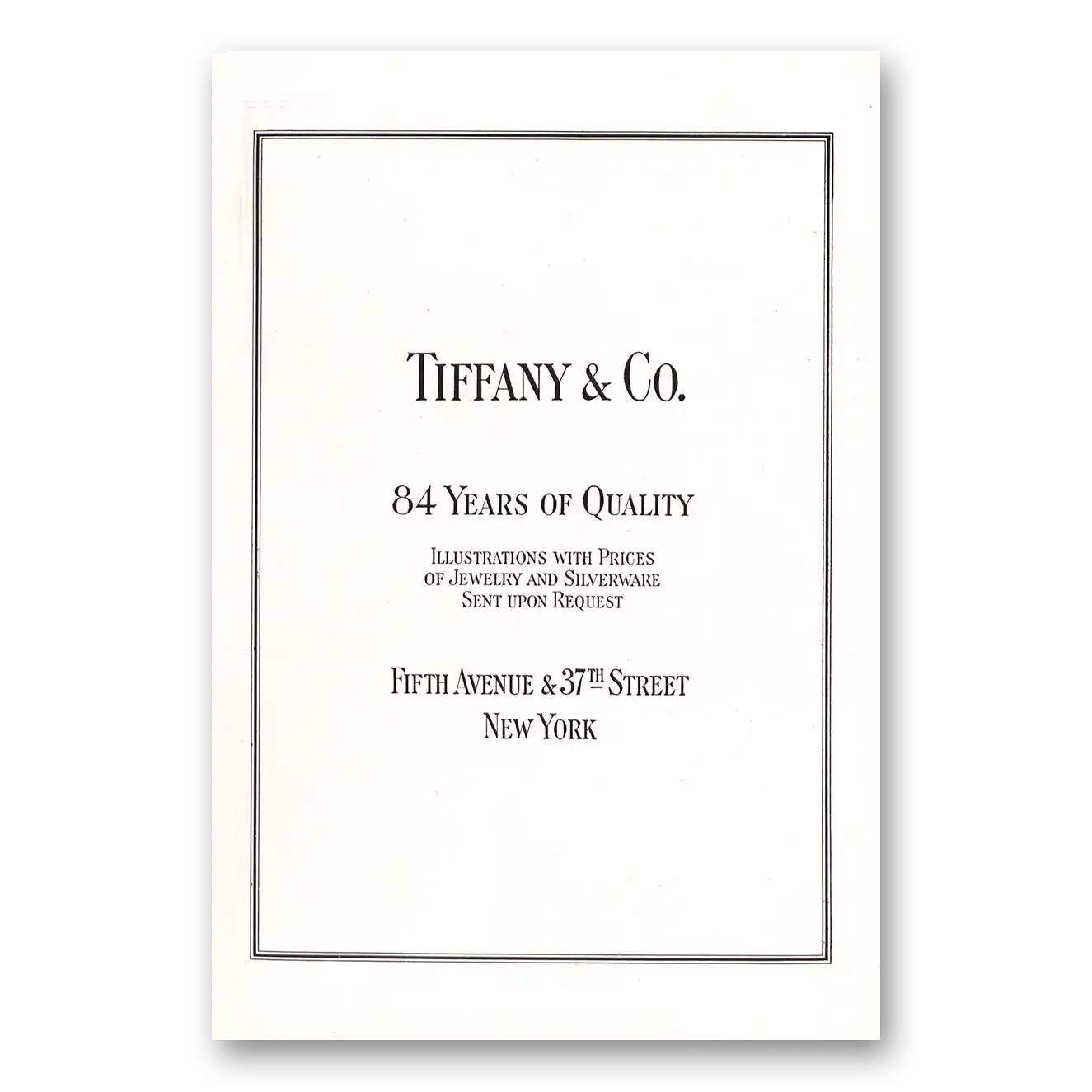 1921 Tiffany & Co 84 Years of Quality Vintage Magazine Print Ad