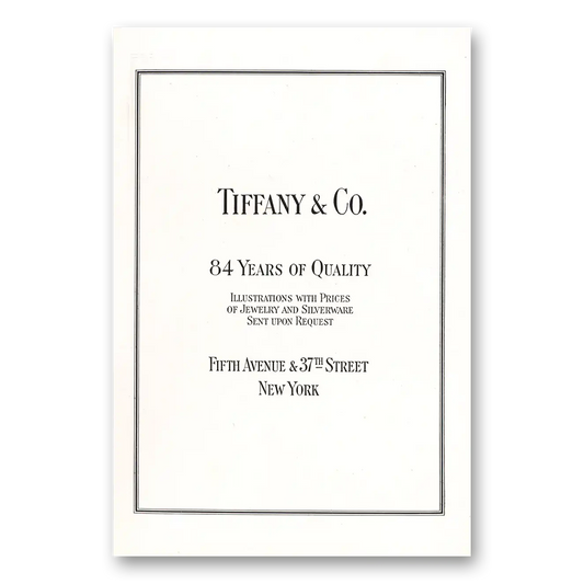 1921 Tiffany & Co 84 Years of Quality Vintage Magazine Print Ad