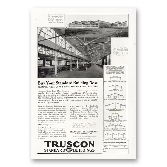 1921 Truscon Steel Standard Buildings Buy Your Standard Building Now Vintage Magazine Print Ad