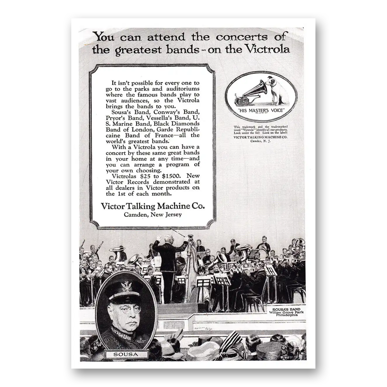 1921 Victrola Attend the Concerts of the Greatest Bands Vintage Magazine Print Ad