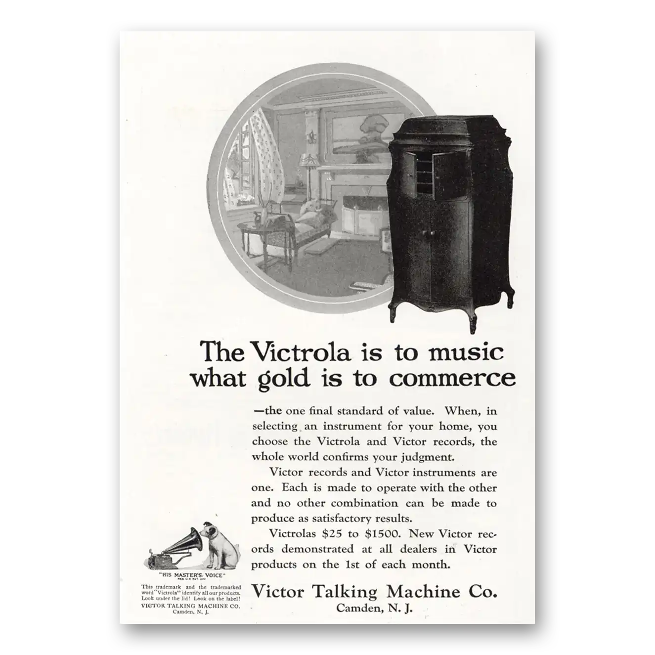 1921 Victrola Music What Gold Is to Commerce Vintage Magazine Print Ad