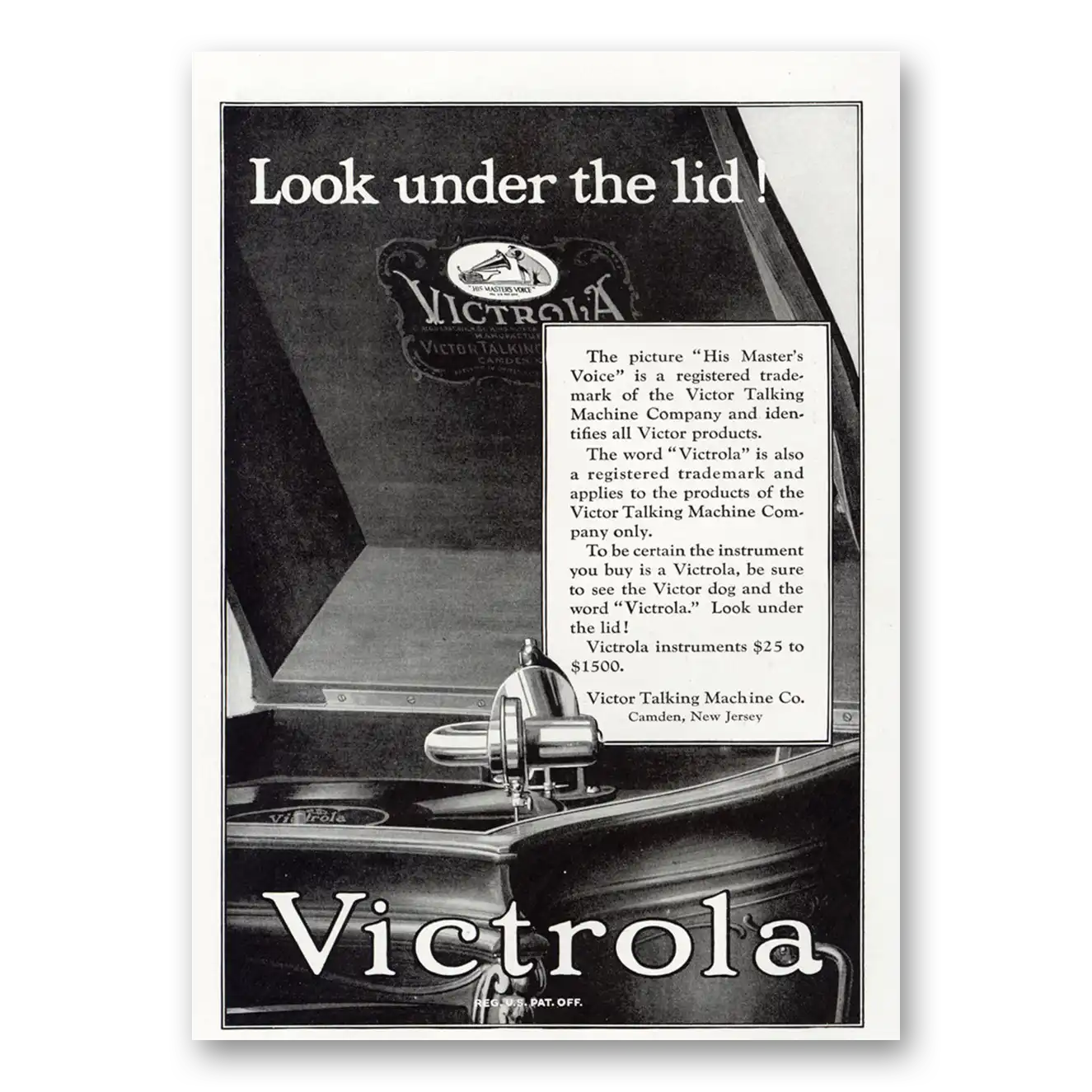 1921 Victrola Look Under the Lid Vintage Magazine Print Ad