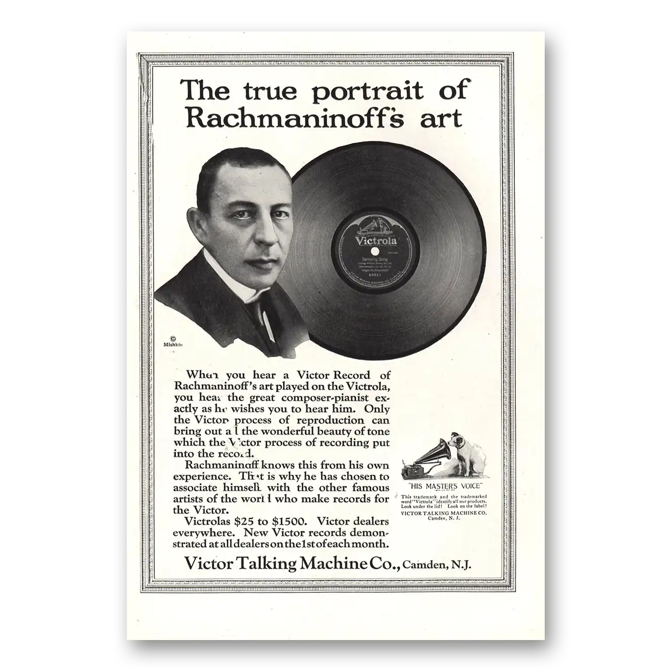 1921 Victrola Rachmaninoffs Art Vintage Magazine Print Ad