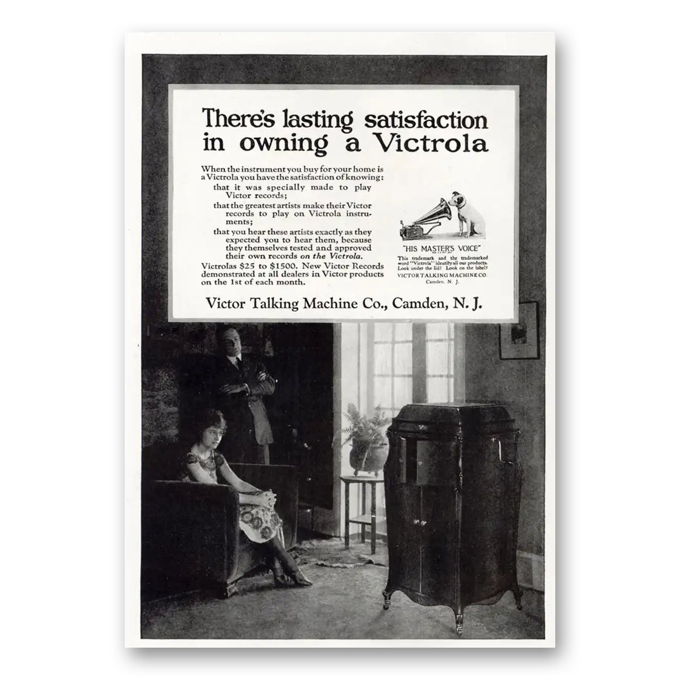 1921 Victrola Lasting Satisfaction Vintage Magazine Print Ad