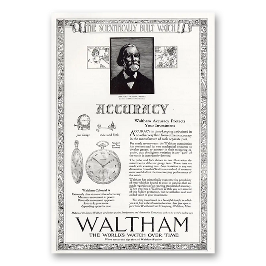 1921 Waltham Watch Charles Vander Woerd Vintage Magazine Print Ad