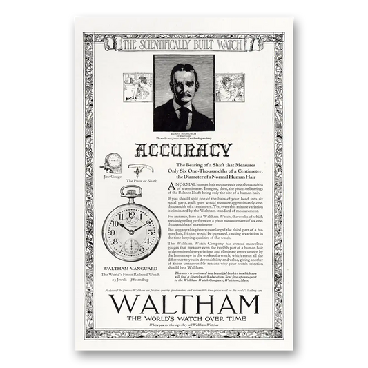 1921 Waltham Watch Duane H Church Vintage Magazine Print Ad