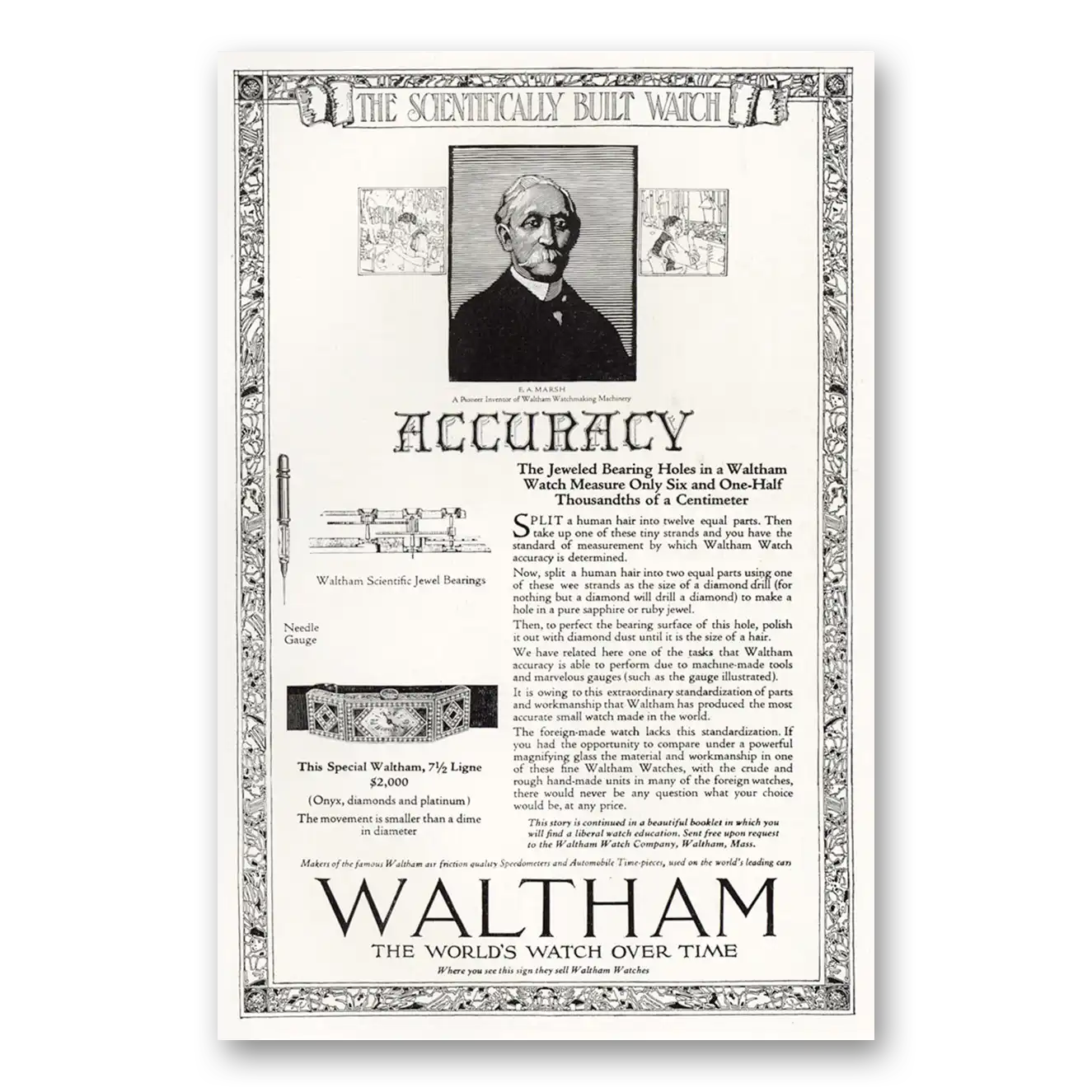 1921 Waltham Watch E A Marsh Vintage Magazine Print Ad