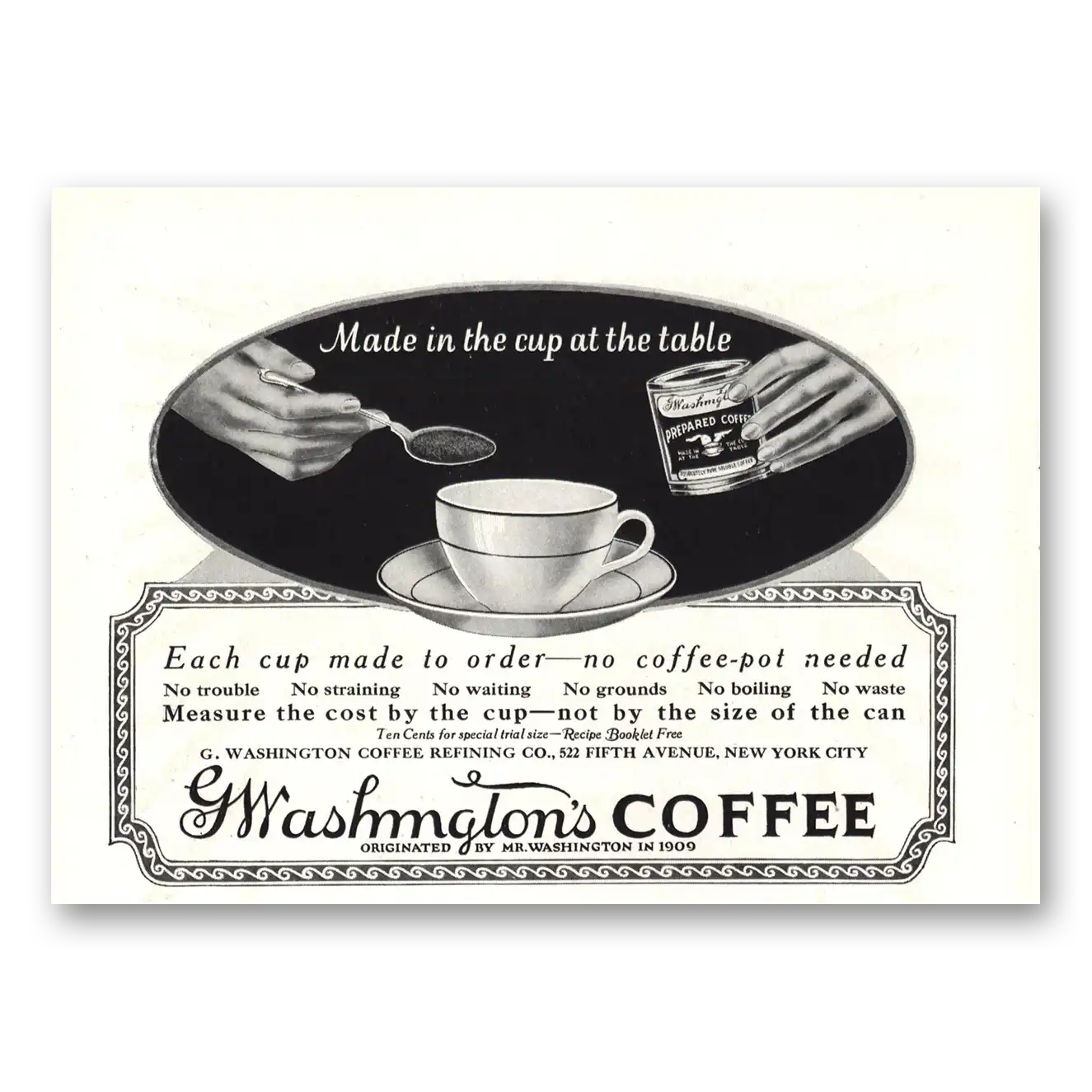 1921 Washington Coffee Made In Cup at Table Vintage Magazine Print Ad