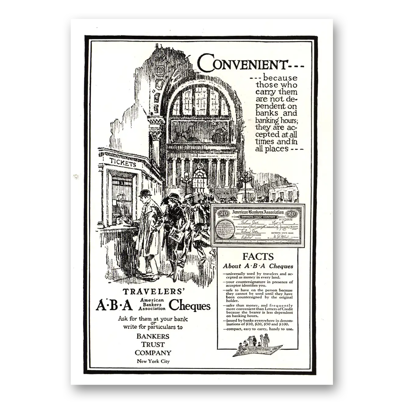 1922 Bankers Trust Convenient Because Those Who Carry Vintage Magazine Print Ad