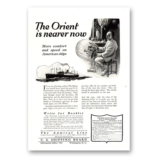 1922 Admiral Line Orient Is Nearer Now Vintage Magazine Print Ad