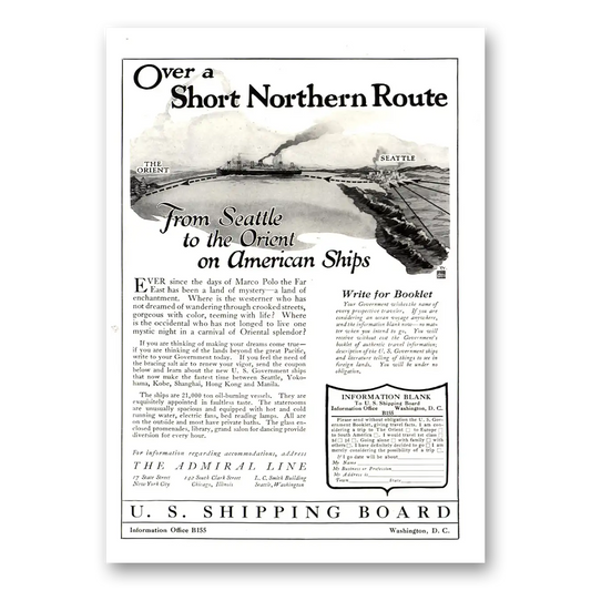 1922 Admiral Line Short Northern Route Seattle to Orient Vintage Magazine Print Ad