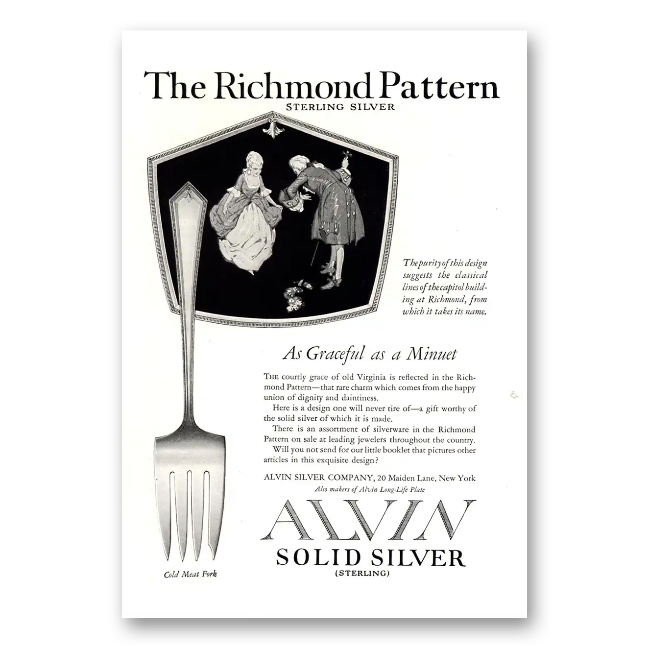 1922 Alvin Silver Richmond Pattern Vintage Magazine Print Ad