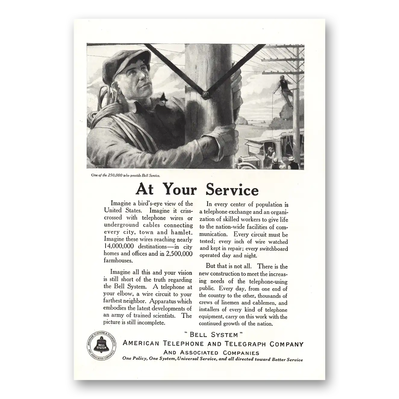 1922 American Telephone At Your Service Vintage Magazine Print Ad