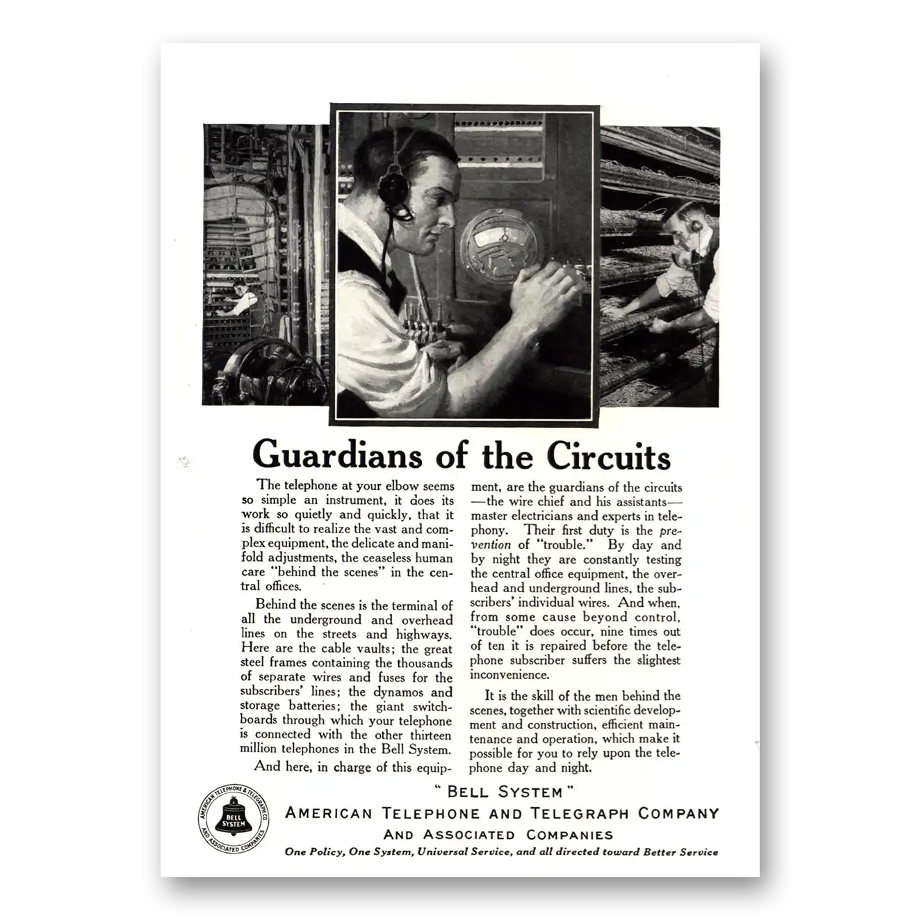 1922 American Telephone Guardians of the Circuits Vintage Magazine Print Ad