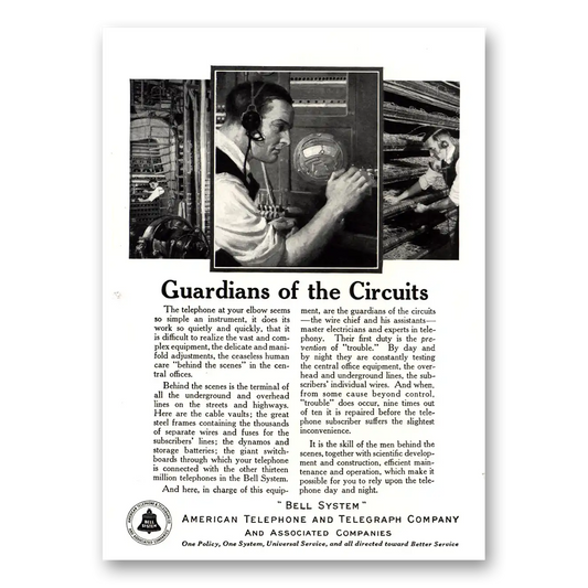 1922 American Telephone Guardians of the Circuits Vintage Magazine Print Ad