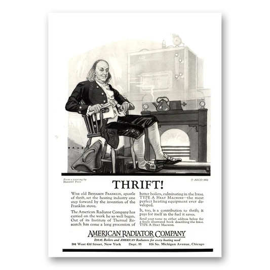 1922 American Radiator Benjamin Franklin Thrift Vintage Magazine Print Ad