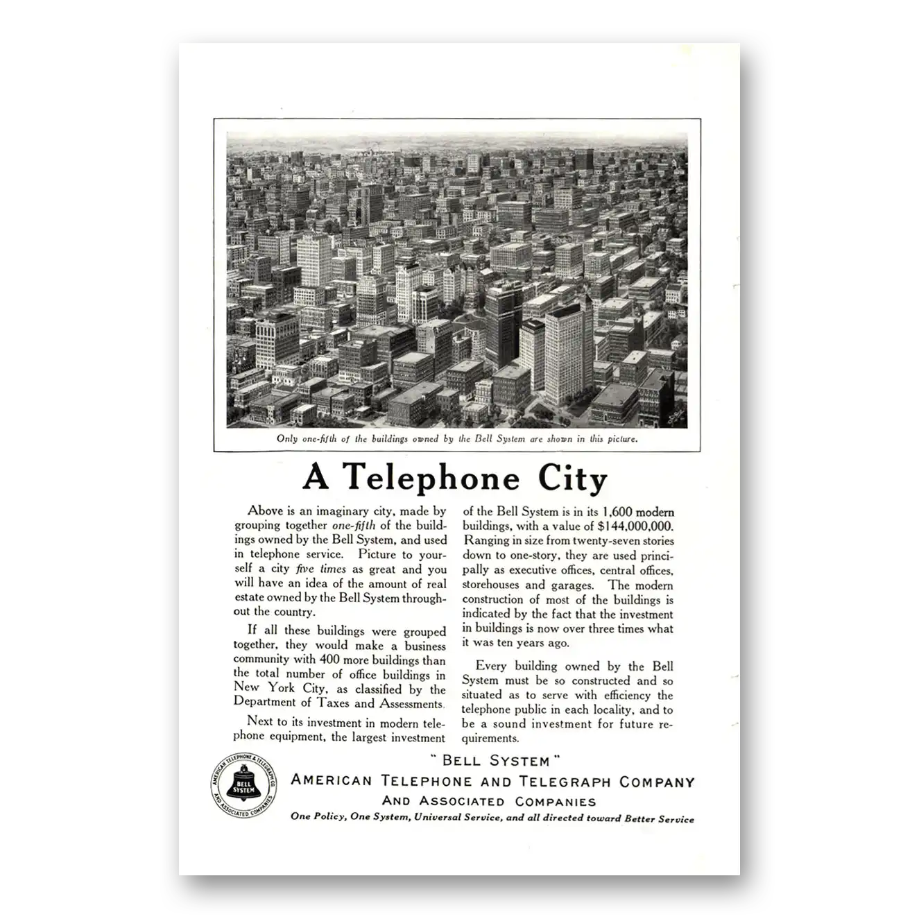 1922 American Telephone Telephone City Vintage Magazine Print Ad