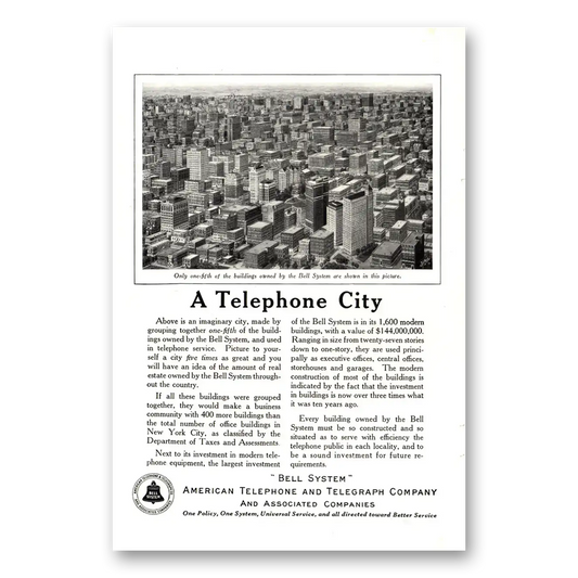 1922 American Telephone Telephone City Vintage Magazine Print Ad