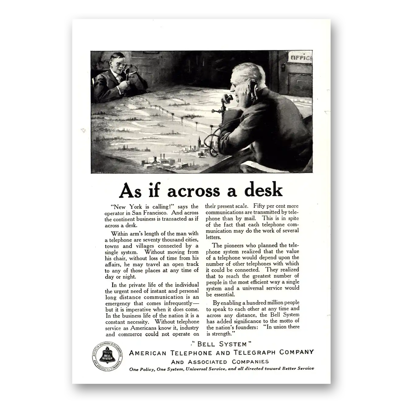 1922 American Telephone As If Across a Desk Vintage Magazine Print Ad