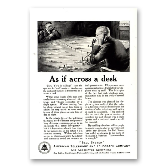 1922 American Telephone As If Across a Desk Vintage Magazine Print Ad