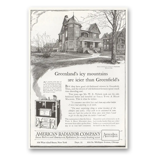 1922 American Radiator Greenlands Icy Mountains Vintage Magazine Print Ad