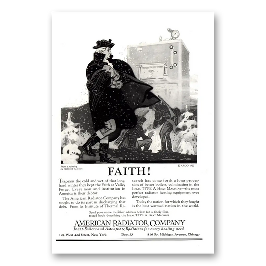 1922 American Radiator Faith Through the Cold and Wet Vintage Magazine Print Ad