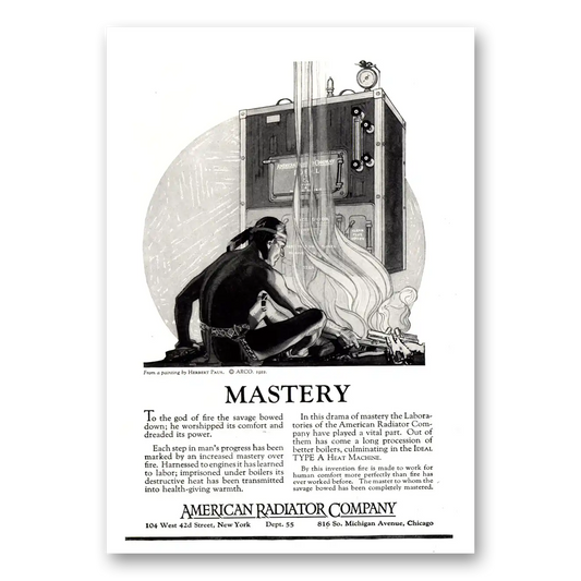 1922 American Radiator Mastery God of Fire Vintage Magazine Print Ad