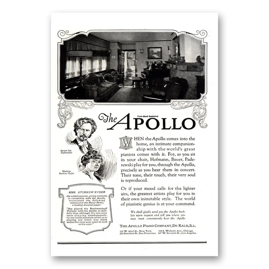 1922 Apollo Piano Intimate Companionship Worlds Greatest Pianists Vintage Magazine Print Ad