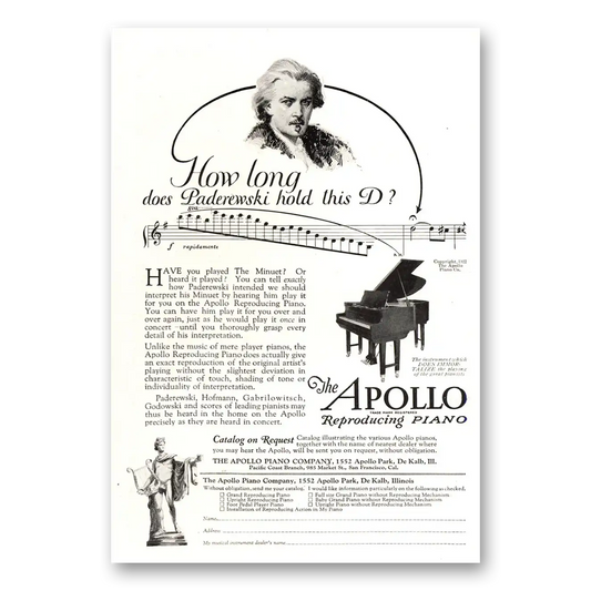 1922 Apollo Reproducing Piano Paderewski Hold this D Vintage Magazine Print Ad