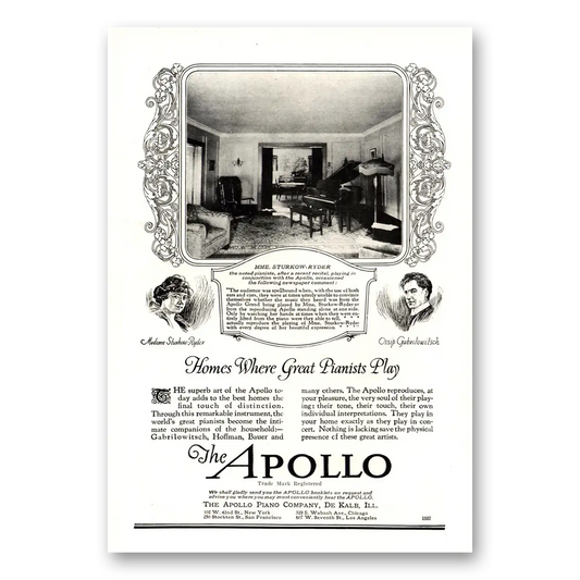 1922 Apollo Piano Mme Sturkow Ryder Vintage Magazine Print Ad