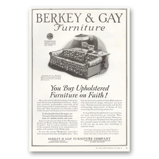 1922 Berkey & Gay Furniture Furniture on Faith Vintage Magazine Print Ad