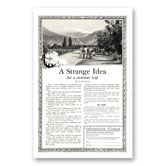 1922 Southern California Strange Idea for Summer Trip Vintage Magazine Print Ad