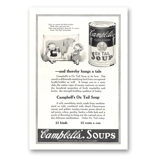 1922 Campbells Ox Tail Soup Thereby Hangs a Tale Vintage Magazine Print Ad