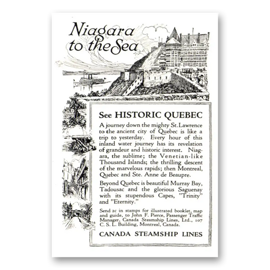 1922 Canada Steamship Lines Historic Quebec Niagara to the Sea Vintage Magazine Print Ad