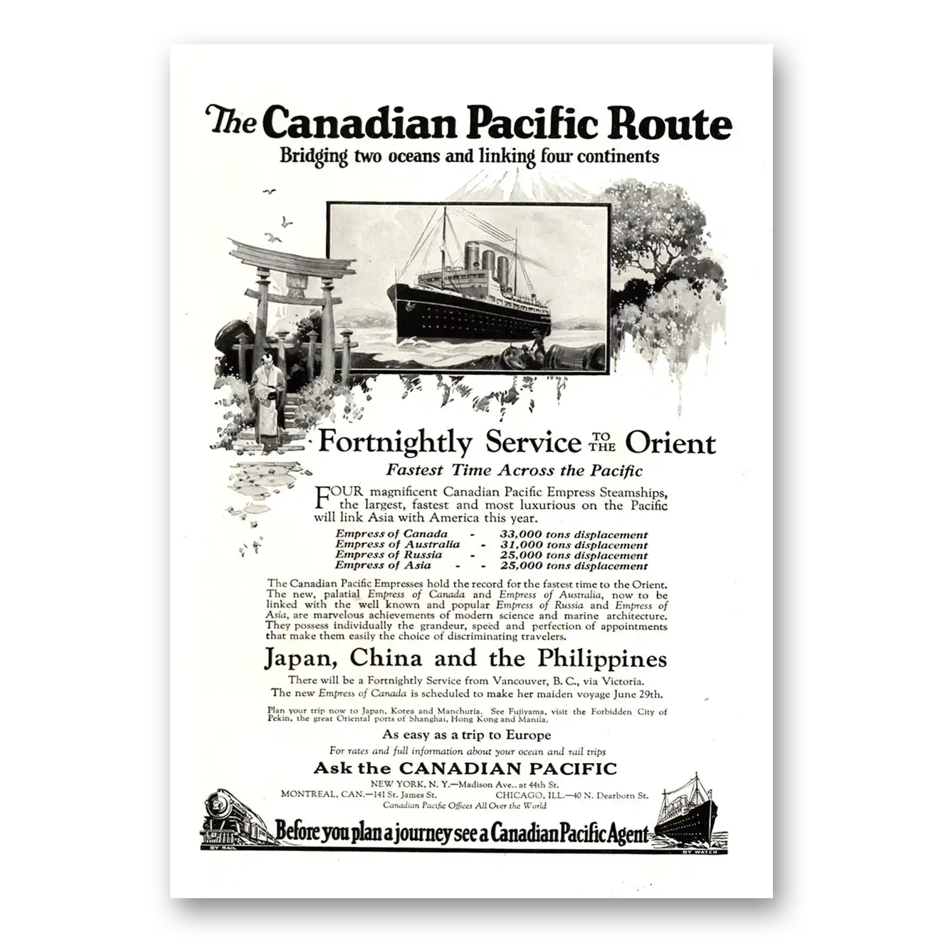 1922 Canadian Pacific Route Japan China Philippines Vintage Magazine Print Ad