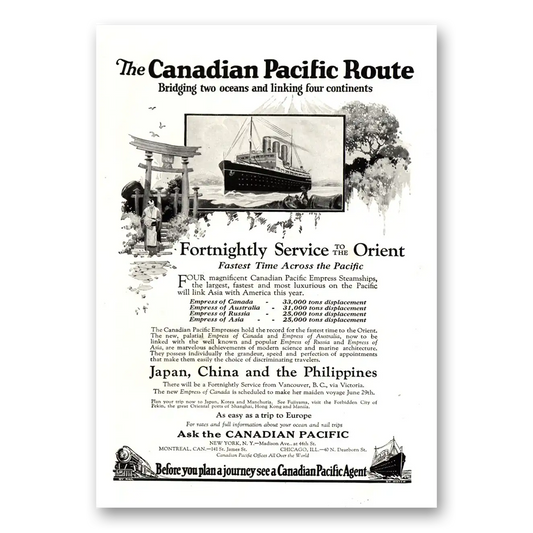 1922 Canadian Pacific Route Japan China Philippines Vintage Magazine Print Ad