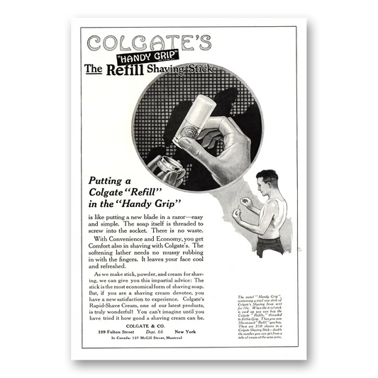 1922 Colgate Shaving Stick Refill In the Handy Grip Vintage Magazine Print Ad