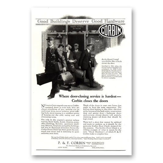 1922 P & F Corbin Door Closing Service Is Hardest Vintage Magazine Print Ad