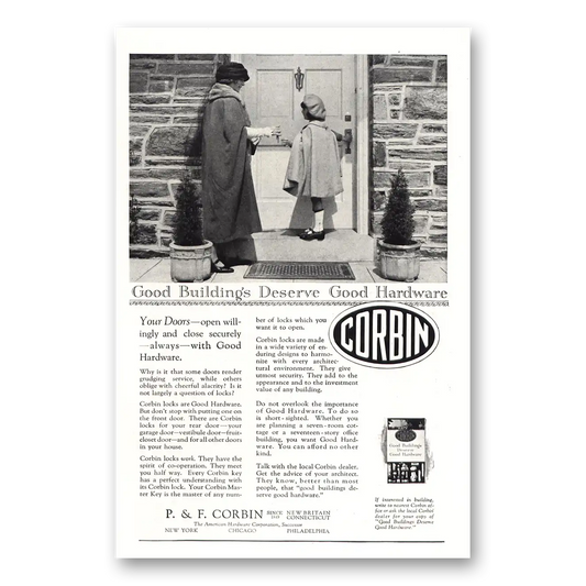 1922 P & F Corbin Your Doors Open Willingly Vintage Magazine Print Ad