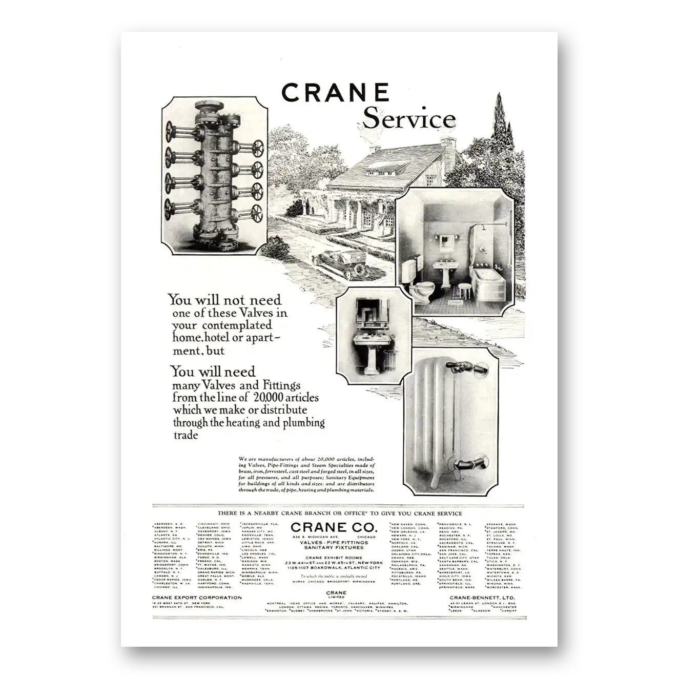 1922 Crane You Will Not Need One of These Valves Vintage Magazine Print Ad