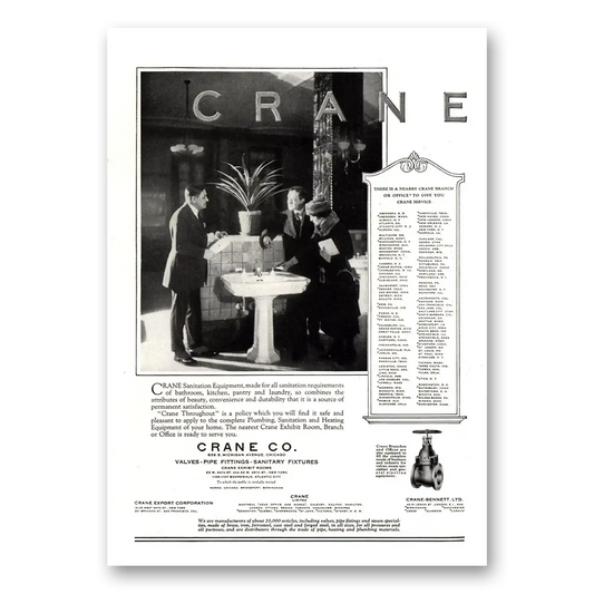 1922 Crane Sanitation Equipment Vintage Magazine Print Ad