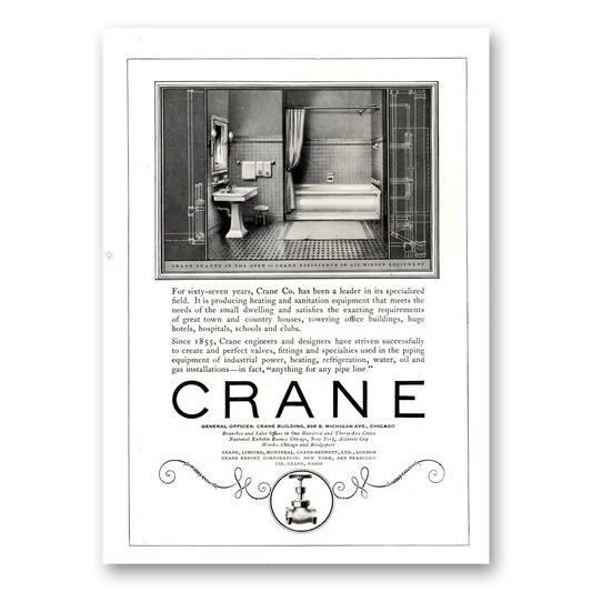 1922 Crane Sixty Seven Years Vintage Magazine Print Ad