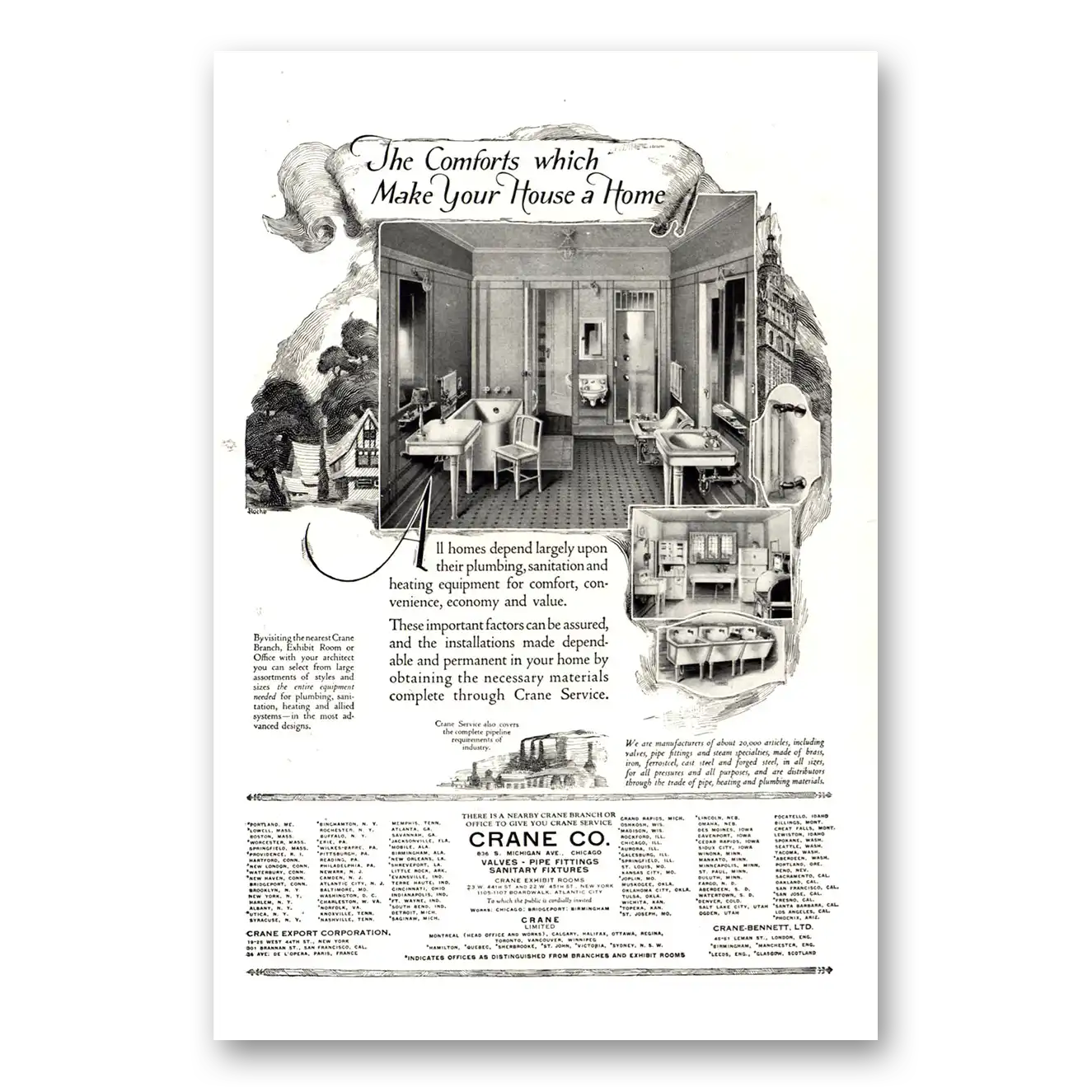 1922 Crane Comforts Which Make Your House a Home Vintage Magazine Print Ad