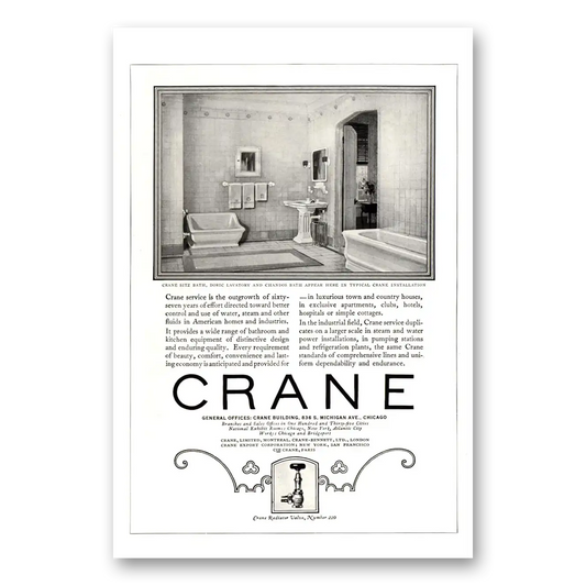 1922 Crane Sitz Bath Doric Lavatory Chandos Bath Vintage Magazine Print Ad