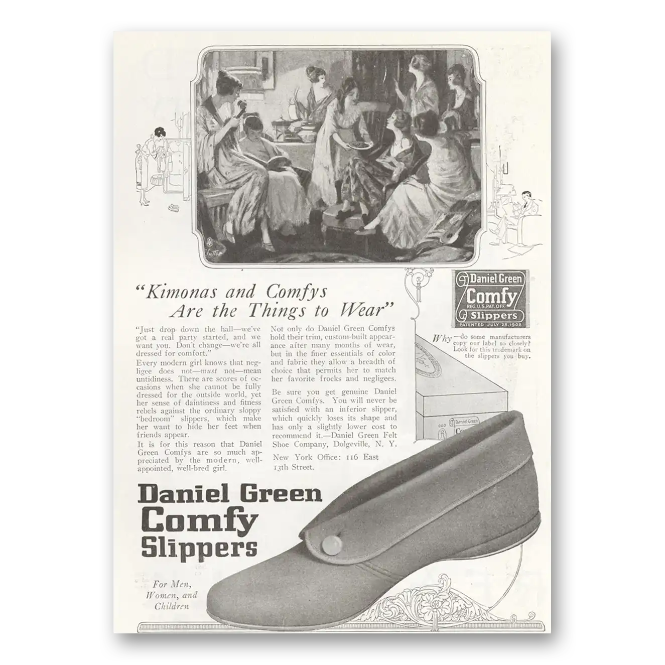 1922 Daniel Green Slippers Comfy Slippers Kimonas and Comfys Vintage Magazine Print Ad