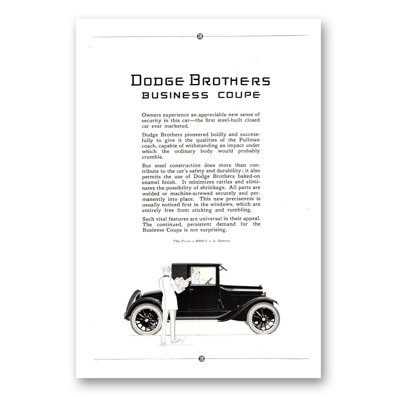 1922 Dodge Business Car Business Coupe Vintage Magazine Print Ad