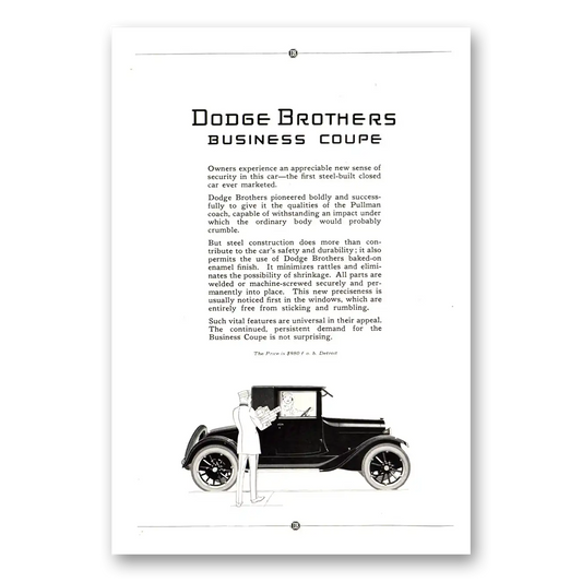 1922 Dodge Business Car Business Coupe Vintage Magazine Print Ad